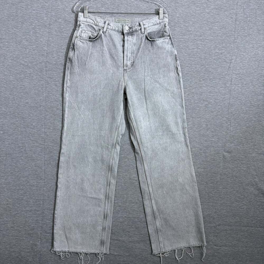 AllSaints Women's Size 28 Gray Wendel Wide Leg High Rise Raw Hem Jeans